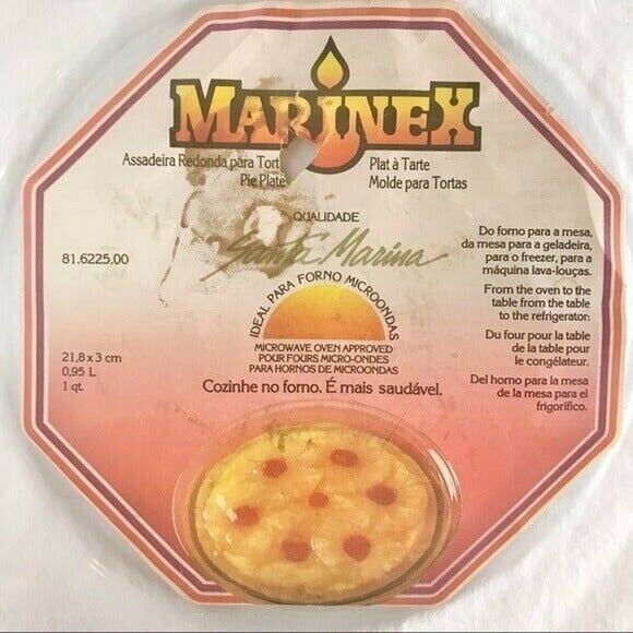 Marinex Santa Marina 1 Quart Glass Pie Plate With Label Oven Microwave Safe - Picture 2 of 6
